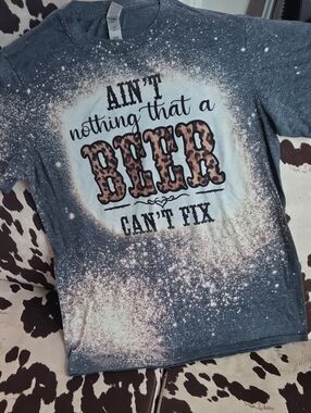 Gildan Gray Bleached Graphic Tee with Leopard Print 'BEER'